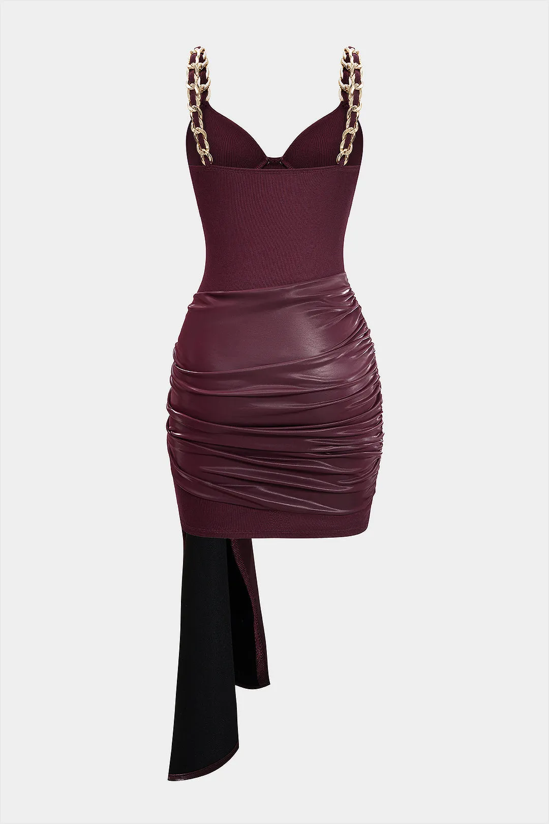 Faux Leather Chain Patchwork Ruched Sleeveless Mini Dress sold by Micas product image thumbnail 2