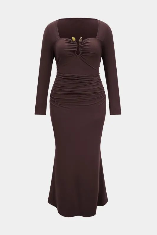 Plus Size Metallic Ruched Long Sleeve Maxi Dress sold by Micas