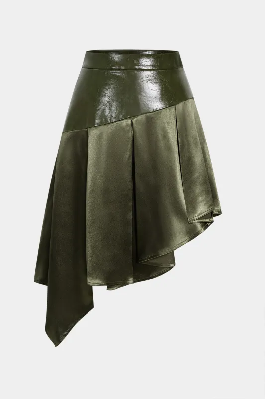 Plus Size Satin Pleated Patchwork Skirt sold by Micas
