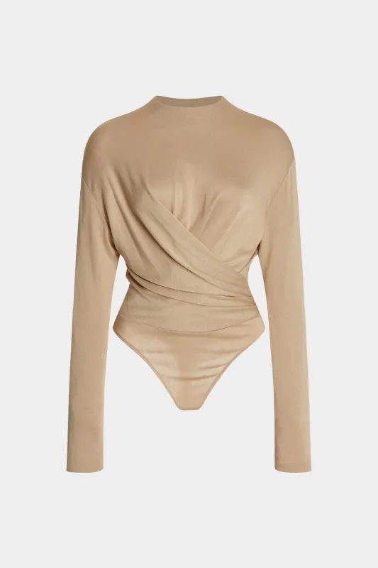 Crossed Ruched Long Sleeve Bodysuit sold by Micas