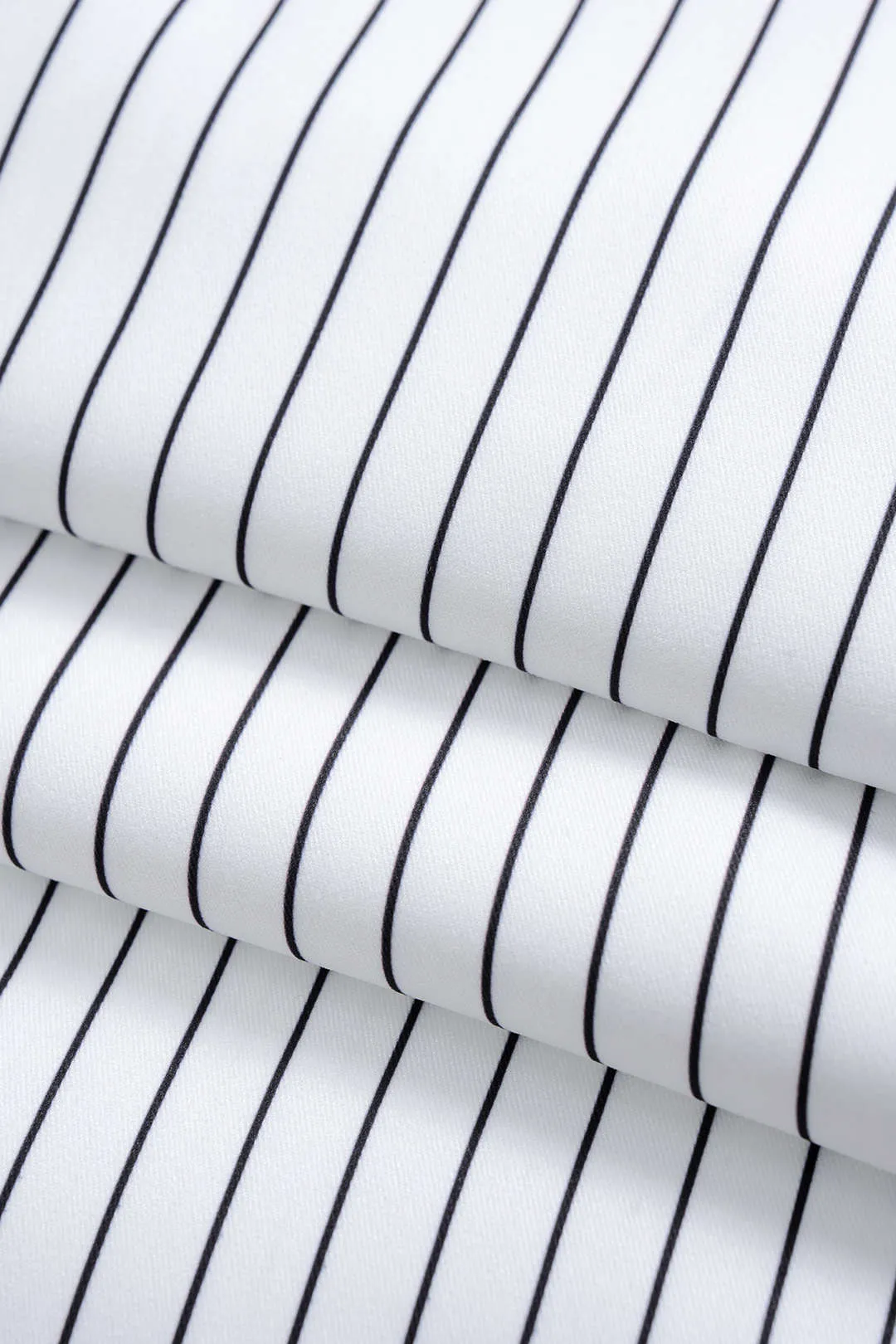 Stripes Print Notched Lapel Long-Sleeve Top And High Waist Skirt Set sold by Micas product image thumbnail 4