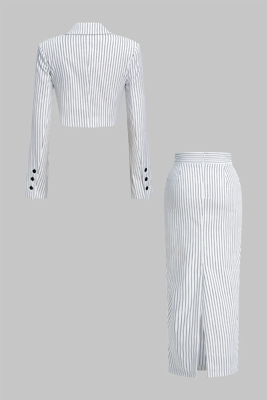 Stripes Print Notched Lapel Long-Sleeve Top And High Waist Skirt Set sold by Micas product image thumbnail 2