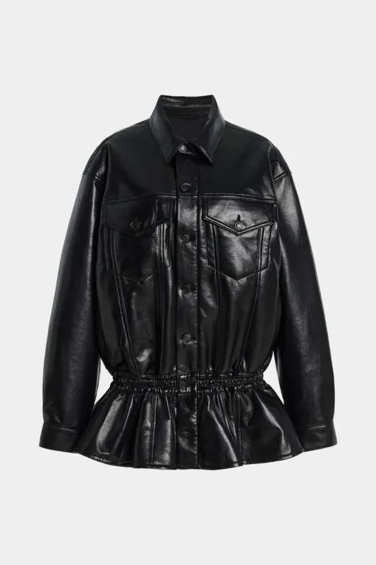 Faux Leather Pocket Ruffle Jacket sold by Micas