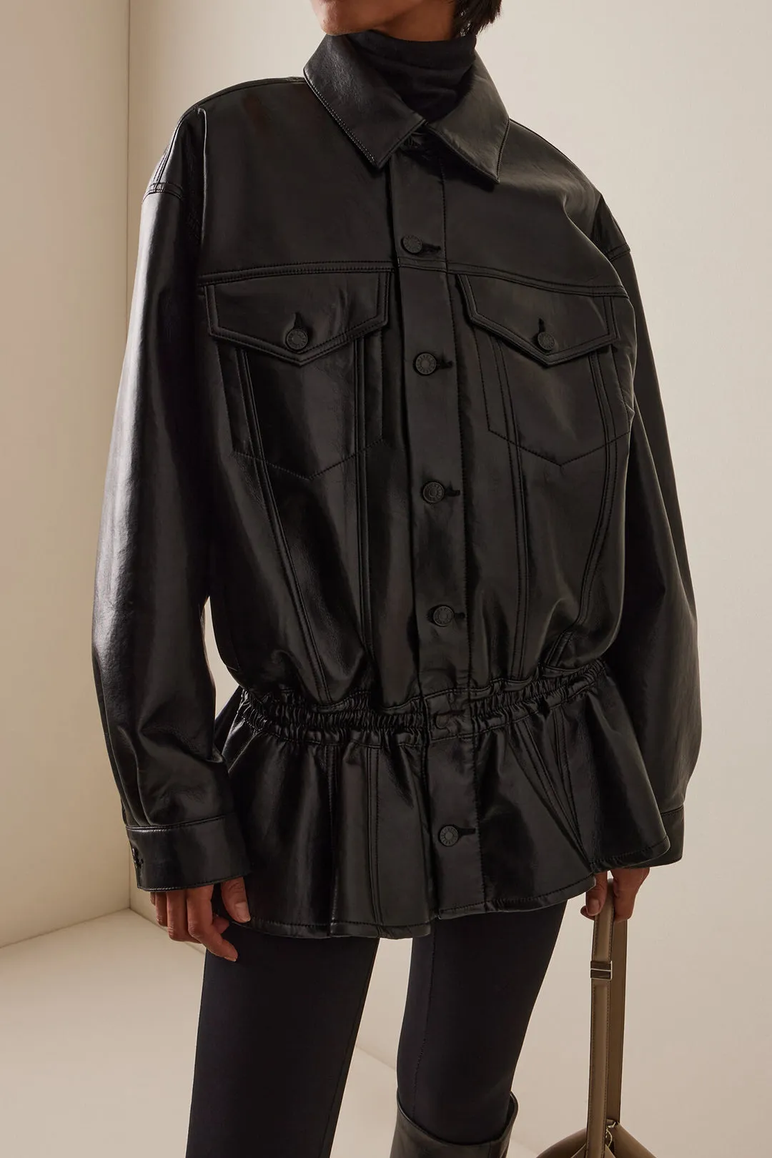 Faux Leather Pocket Ruffle Jacket sold by Micas product image thumbnail 2