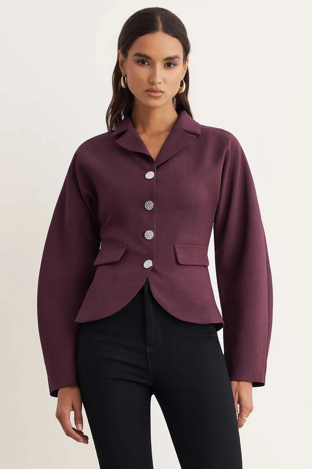 Solid Button Detail Blazer sold by Micas