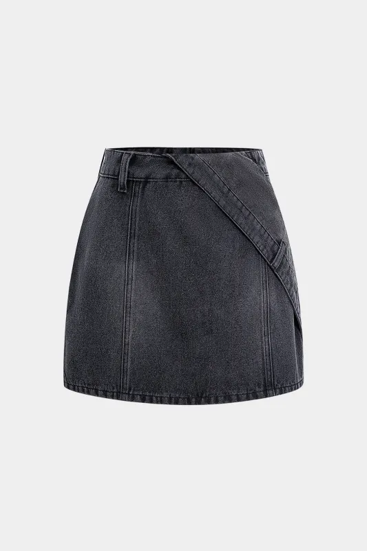 Denim Zipper Asymmetrical Skirt sold by Micas