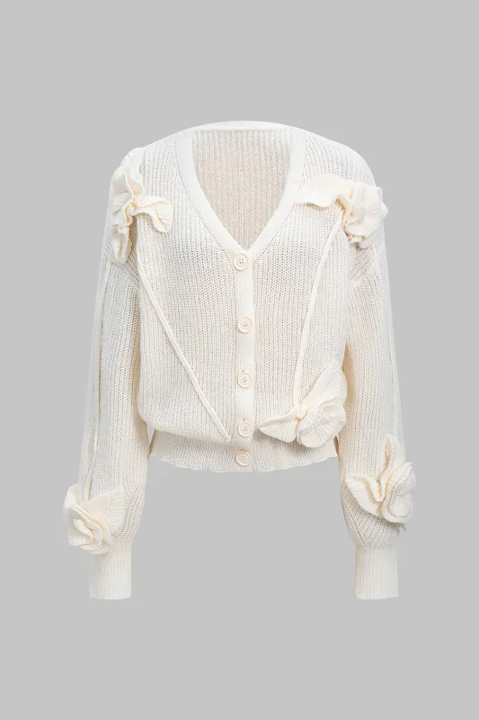 Wool 3D Floral V-Neck Cardigan sold by Micas