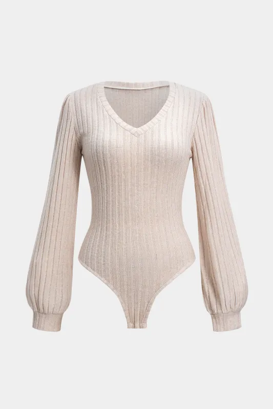 V-Neck Brushed Ribbed Lantern Sleeve Bodysuit sold by Micas