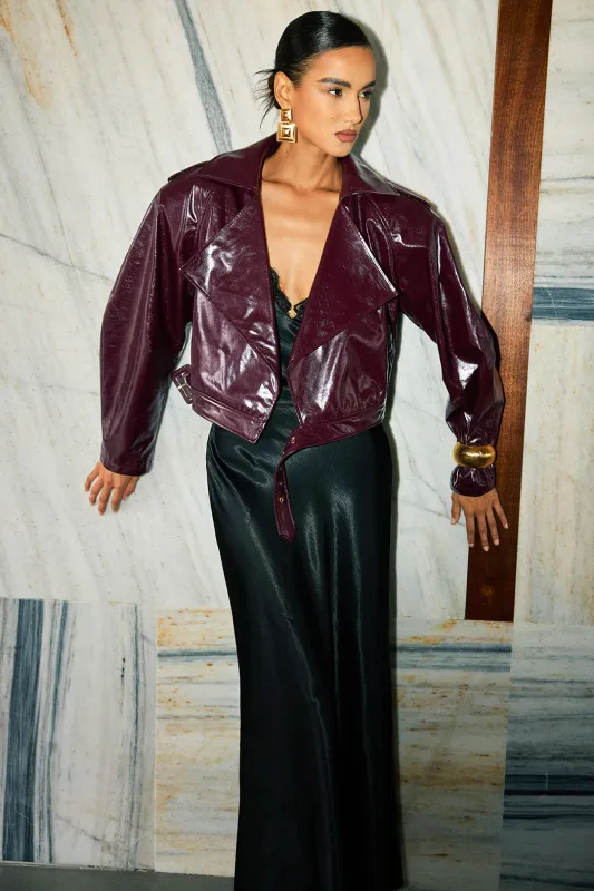 Faux Leather Notched Lapel Jacket sold by Micas