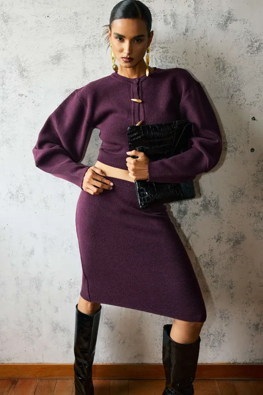 Knit Metallic Button Gigot Sleeve Sweater Cardigan sold by Micas