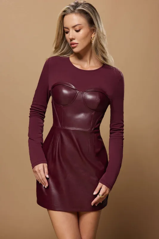 Faux Leather Patchwork Long Sleeve Mini Dress sold by Micas