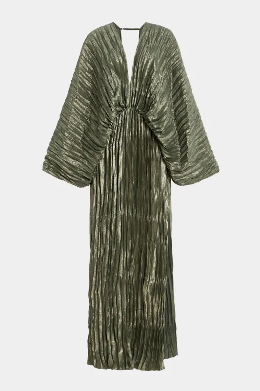 Pleated Backless V-Neck Long Sleeve Maxi Dress sold by Micas