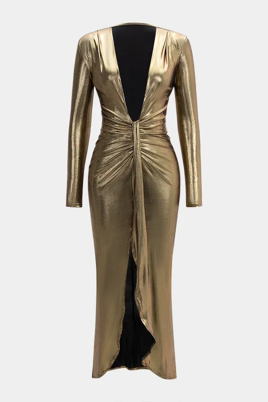 Deep V-Neck Ruched Long Sleeve Maxi Dress sold by Micas
