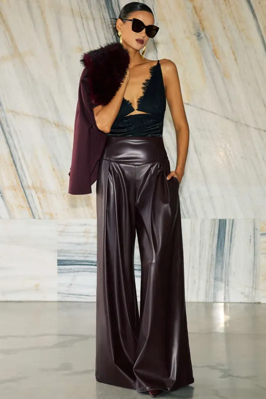 Faux Leather Ruched Wide Leg Pants sold by Micas