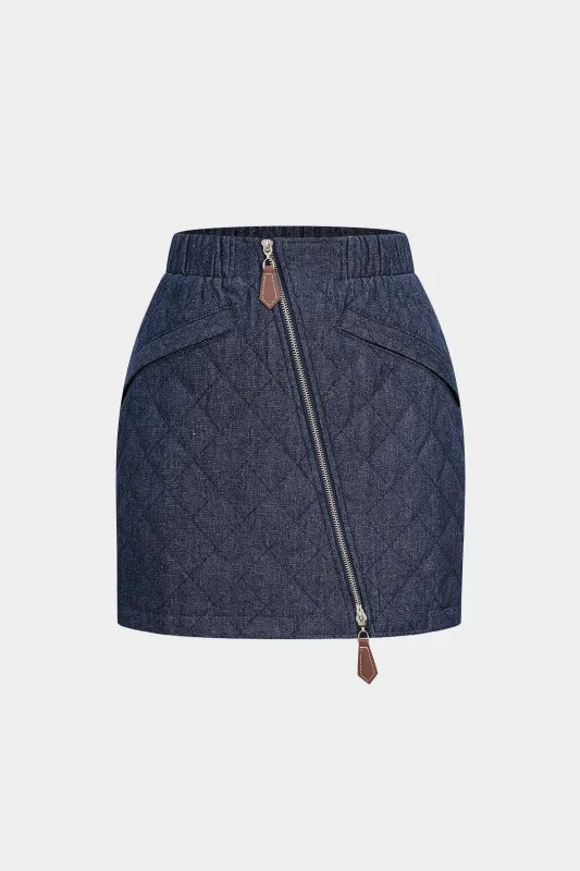 Denim Zipper Stitching Asymmetrical Skirt sold by Micas