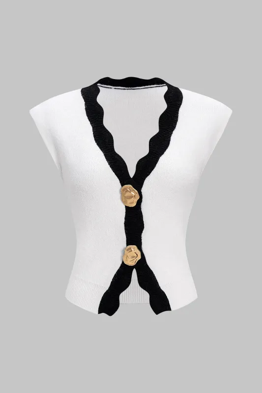 Knit Contrast Button Tank Top sold by Micas