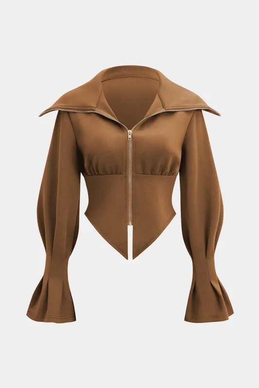 Solid Zipper Ruched Sweatshirt sold by Micas