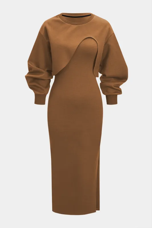 Asymmetrical Long-Sleeve Top And Sleeveless Dress Set sold by Micas