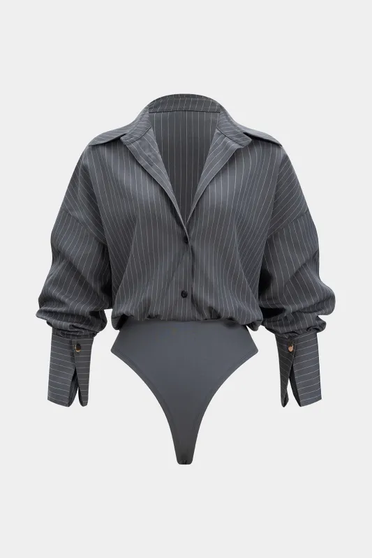 Stripes Print Button Long Sleeve Bodysuit sold by Micas
