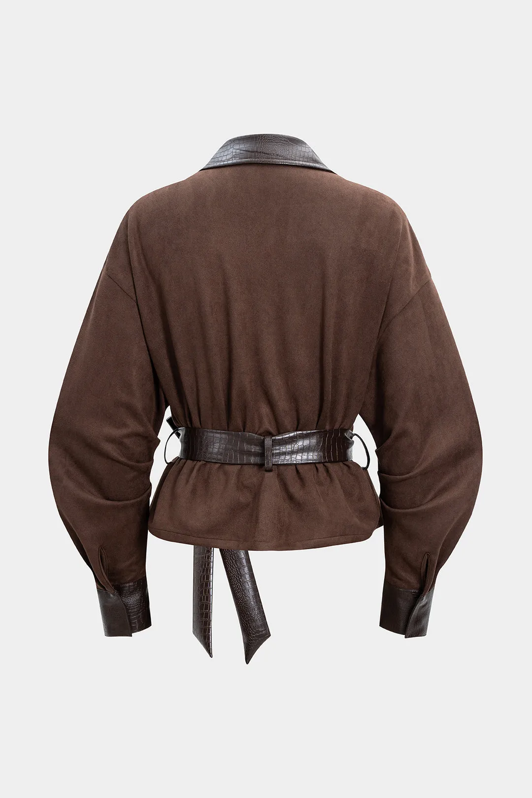 Faux Leather Patchwork Belted Jacket sold by Micas product image thumbnail 2