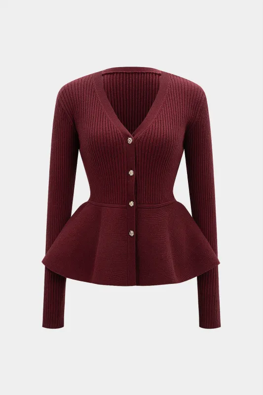 Knit Ruffle Ribbed Cardigan sold by Micas