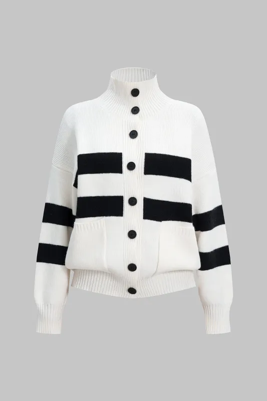 Knit Contrast Button Pocket Cardigan sold by Micas