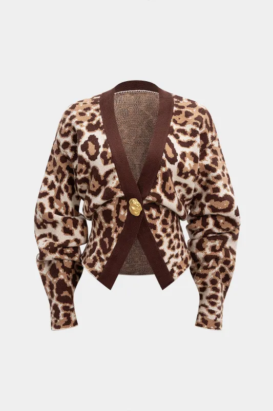 Leopard Print V-Neck Sweater Cardigan sold by Micas