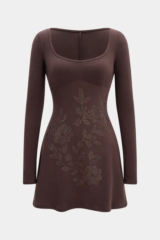 Floral Rhinestone Print Long Sleeve Mini Dress sold by Micas