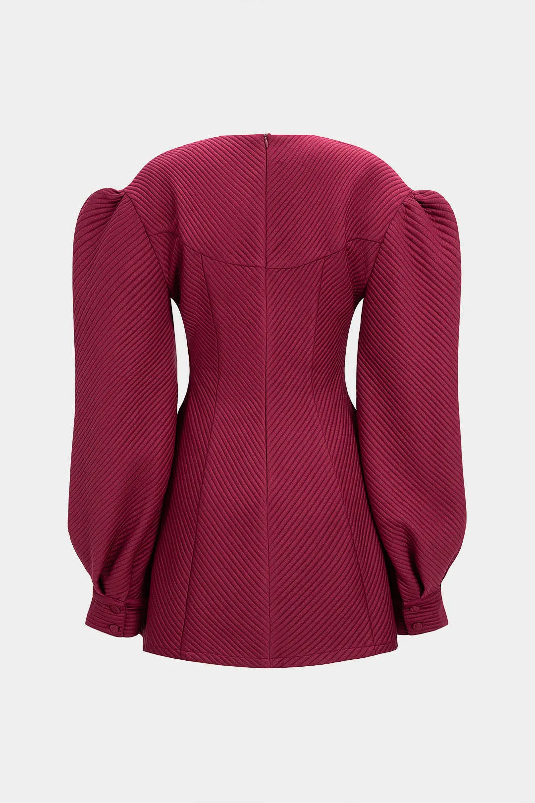 Ruched Zipper Button Puff Long Sleeve Mini Dress sold by Micas product image thumbnail 2