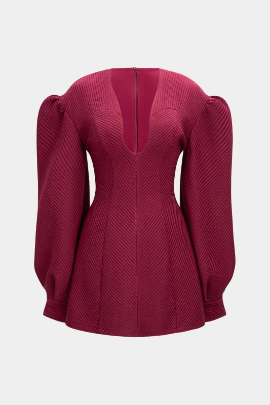 Ruched Zipper Button Puff Long Sleeve Mini Dress sold by Micas