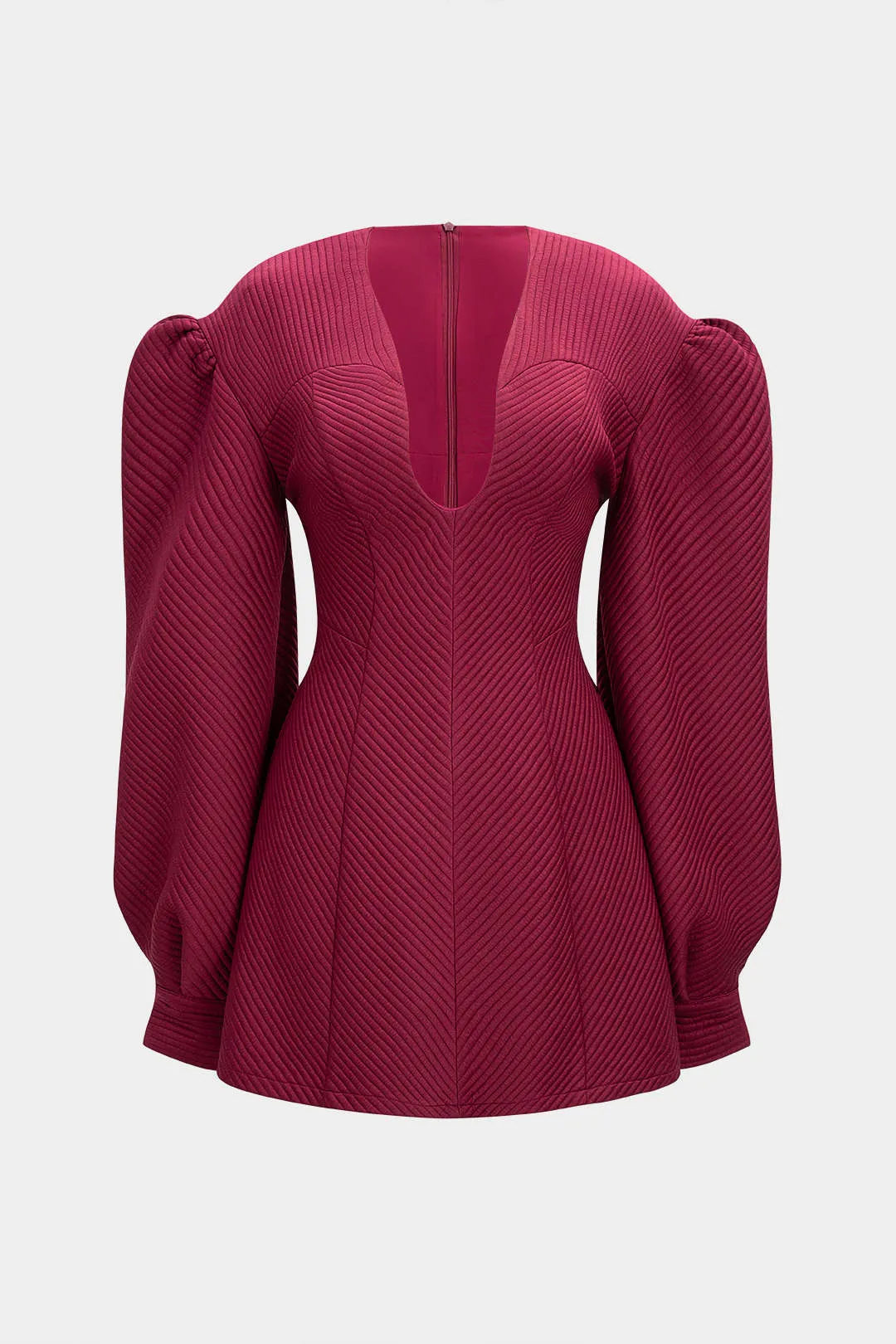 Ruched Zipper Button Puff Long Sleeve Mini Dress sold by Micas