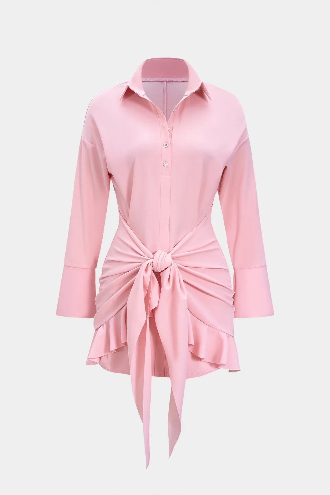 Ruffle Knotted Long Sleeve Mini Dress sold by Micas