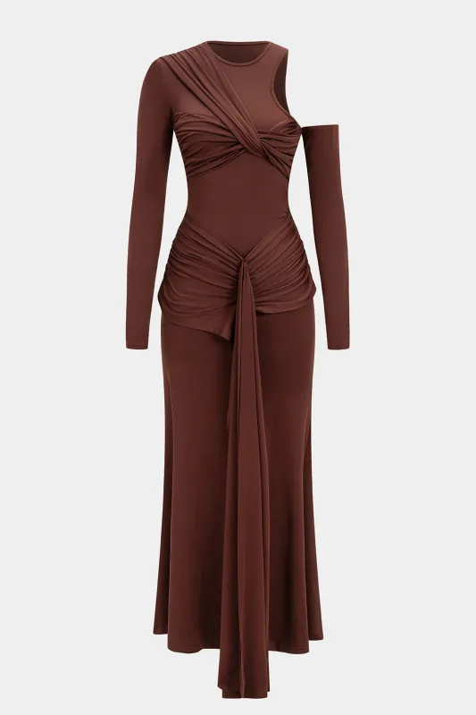 Round Neck Strappy One Shoulder Cut Out Maxi Dress sold by Micas