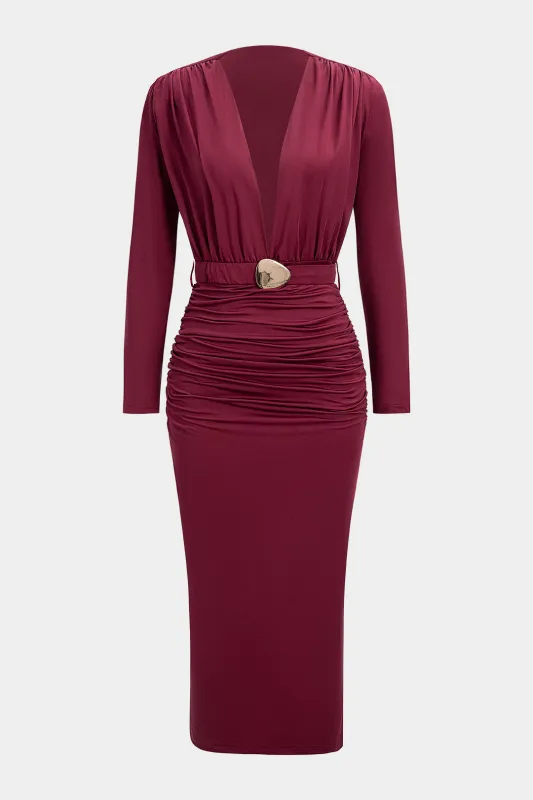 Deep V-Neck Ruched Long Sleeve Maxi Dress sold by Micas
