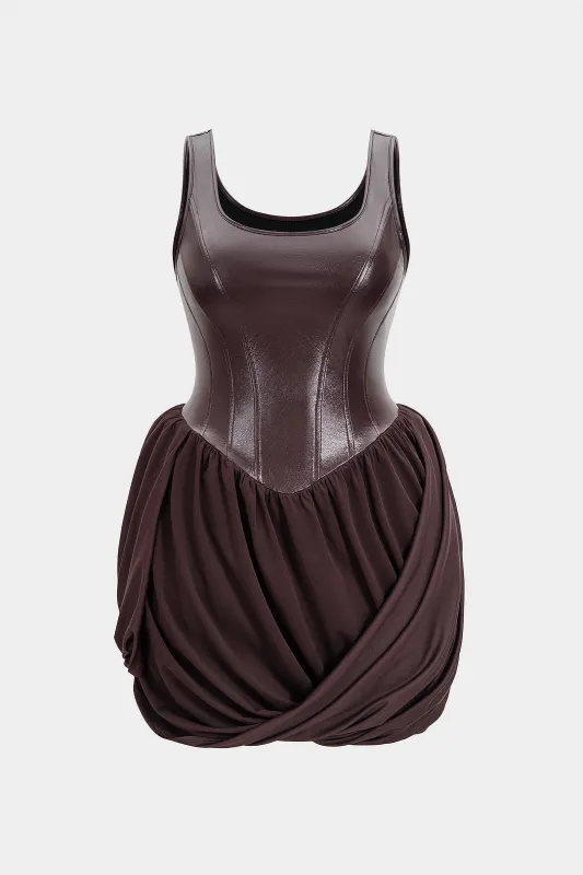 Plus Size Patchwork Ruched Sleeveless Mini Dress sold by Micas