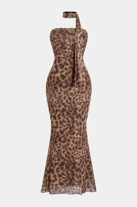 Leopard Print Chiffon Sleeveless Midi Dress sold by Micas