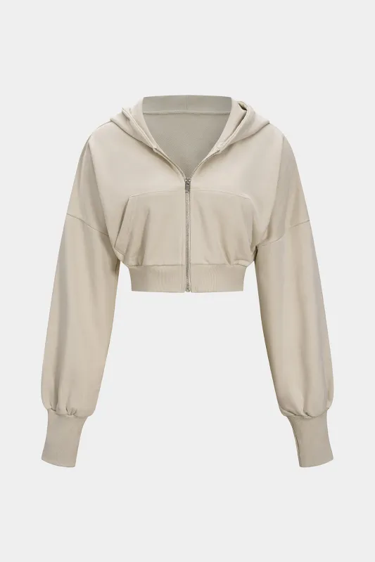 Zipper Pocket Cropped Hoodie sold by Micas