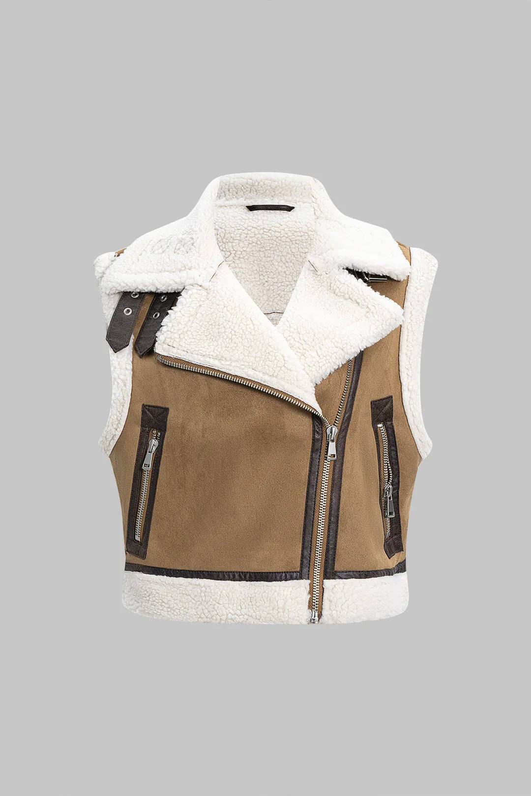 Suede Patchwork Zipper Tank Vest sold by Micas