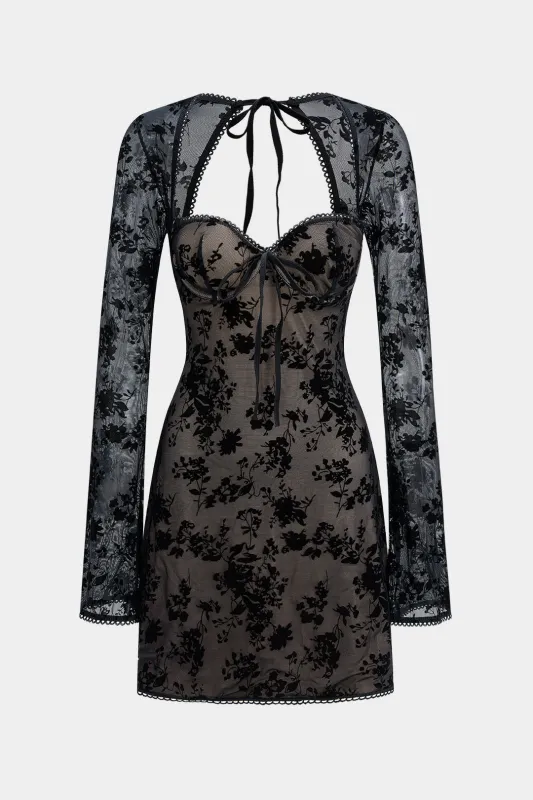 Patchwork Mesh Splicing Tie-Up Mini Dress sold by Micas