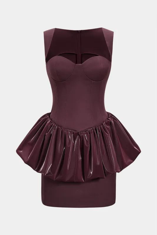 Faux Leather Patchwork Ruched Sleeveless Mini Dress sold by Micas