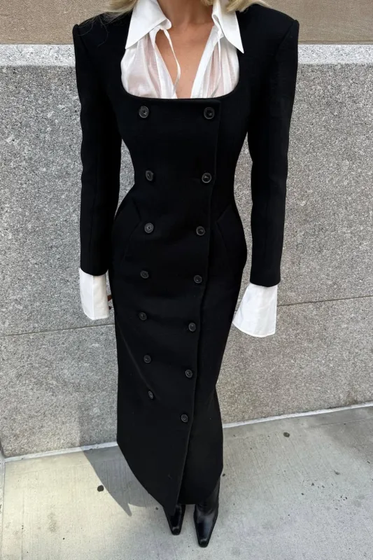 Patchwork Double Breasted Long Sleeve Maxi Dress sold by Micas