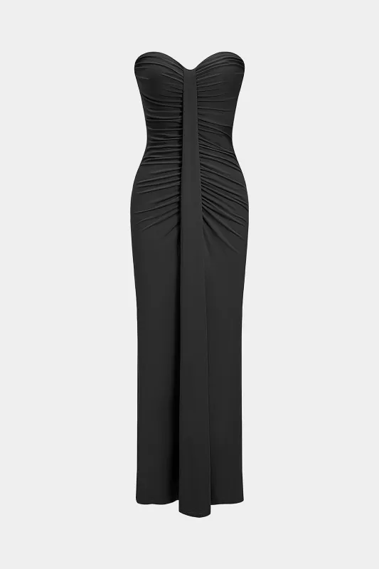 Wrap Ruched Strapless Sleeveless Maxi Dress sold by Micas