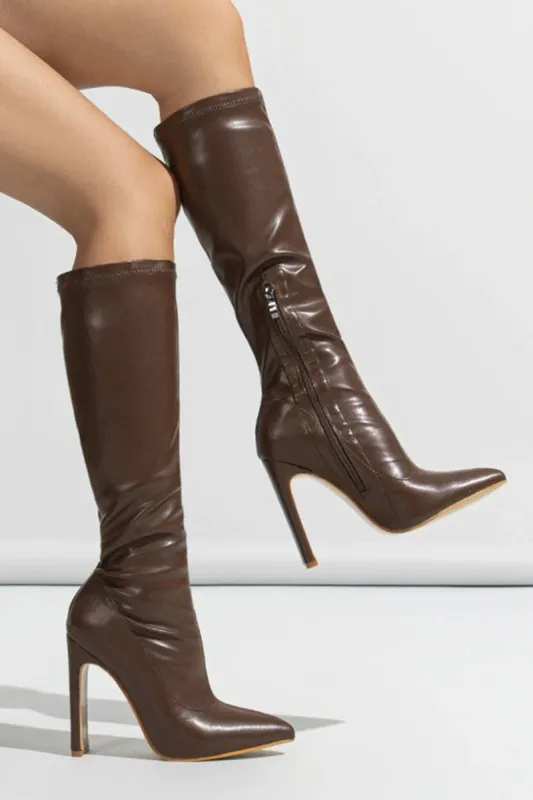 Pointed Zipper Knee High Boots sold by Micas