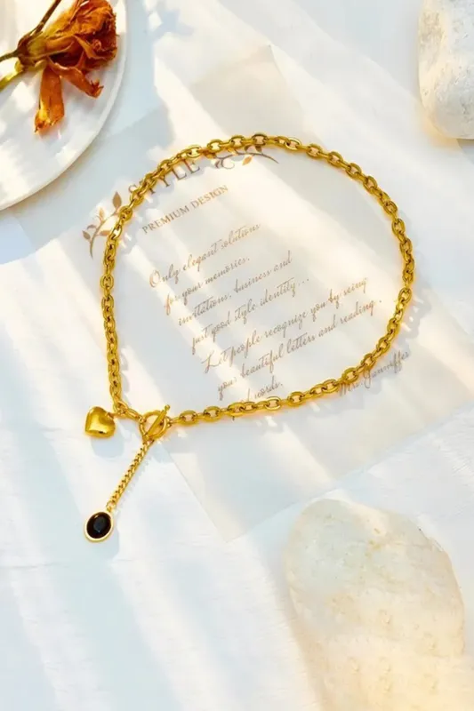 Titanium Steel Oval Tassel Heart Clasp Necklace sold by Micas