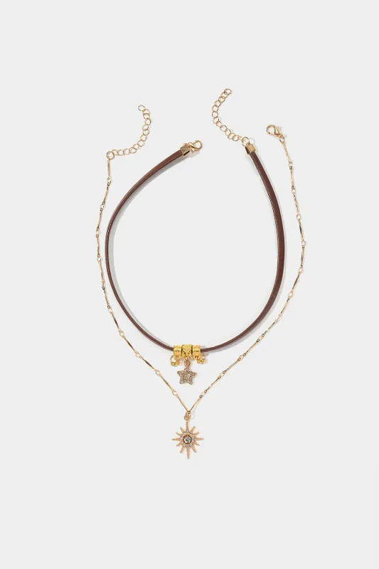 Leather Double-Layer Metallic Necklace sold by Micas