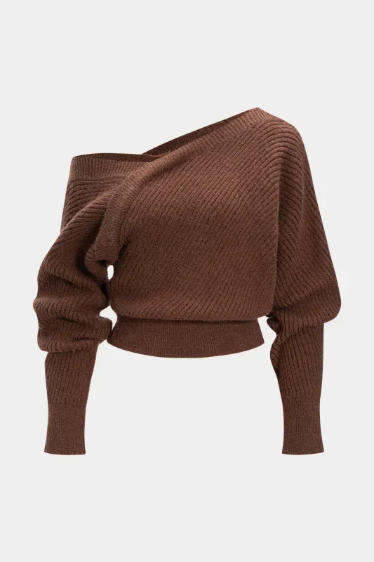 Knit Asymmetrical Ribbed Long-Sleeve Top sold by Micas