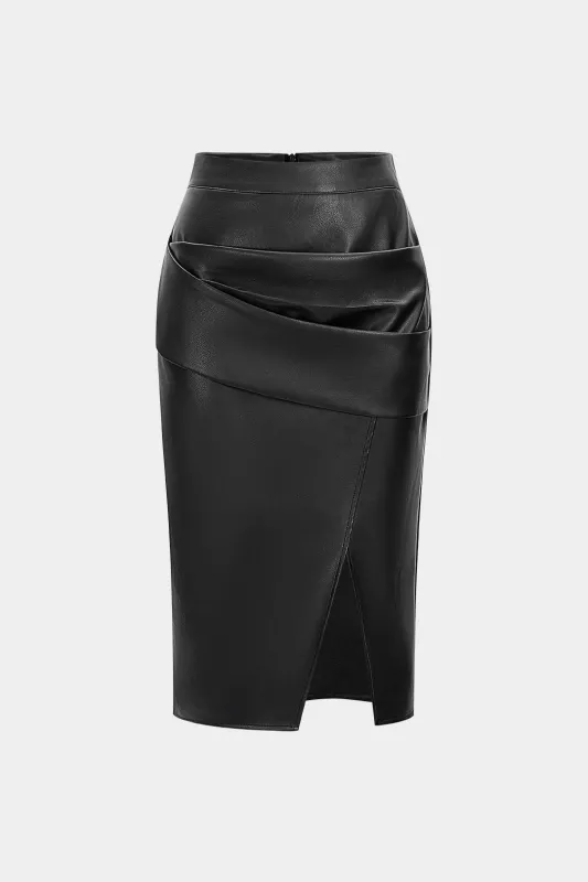 Faux Leather Ruched Skirt sold by Micas