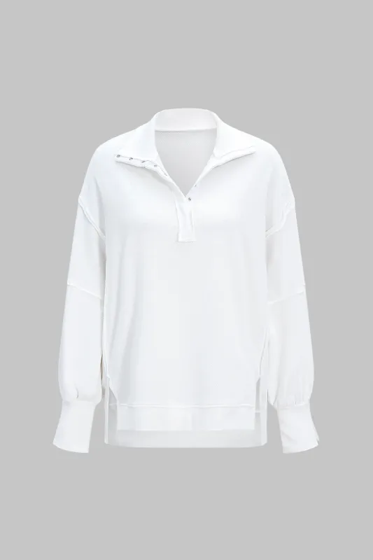 V-Neck Polo Neck Balloon Sleeve Sweatshirt sold by Micas