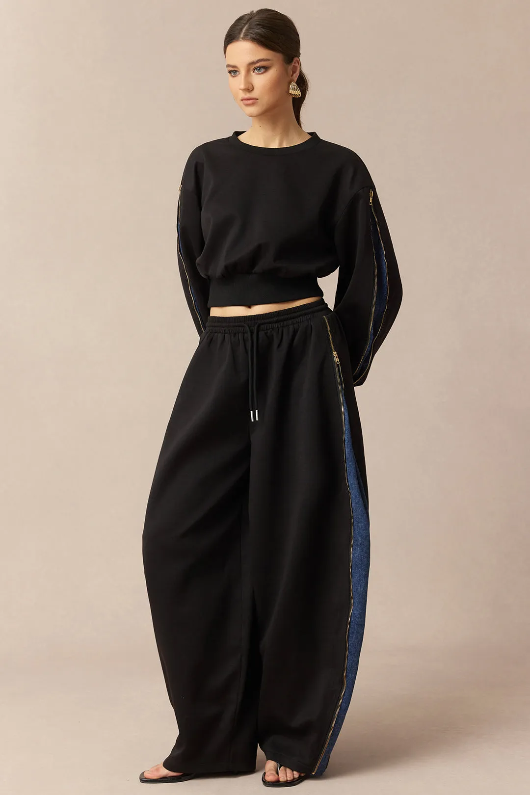 Denim Print Shirred Waistband Drawstring Wide Leg Pants sold by Micas product image thumbnail 2