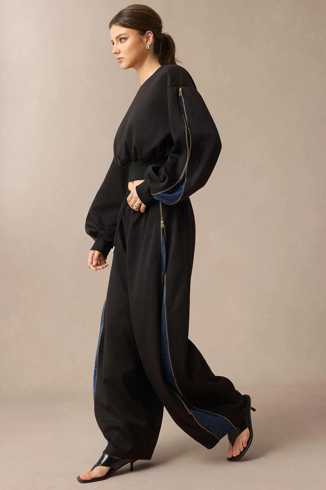 Denim Print Shirred Waistband Drawstring Wide Leg Pants sold by Micas product image thumbnail 4